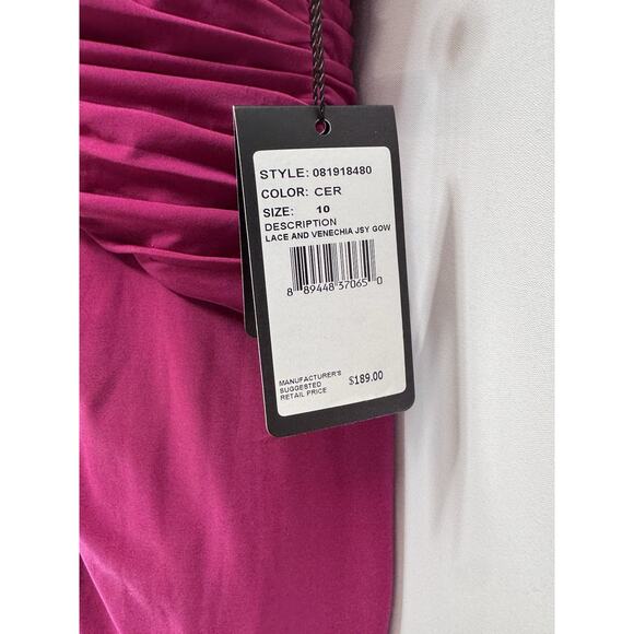 NWT By Adrianna Papell Draped Lace Shoulder Dress/Gown Pomegranate Size 10 - Picture 3 of 11